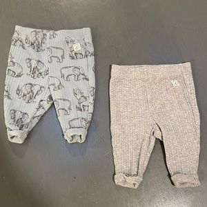 Little Planet Organic Cotton Pants Set of 2, NB, grey and blue with elephants
